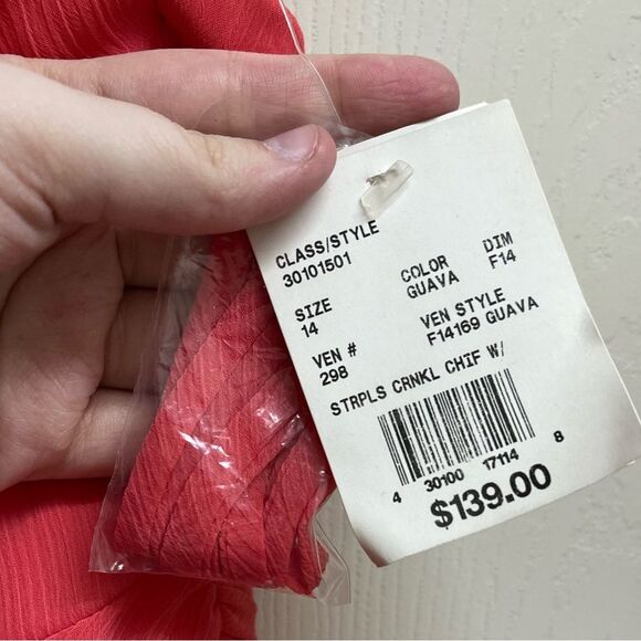 NWT David’s Bridal Strapless Shutter Pleated Chiffon Dress in Guava Pink SZ 14 - Picture 5 of 5